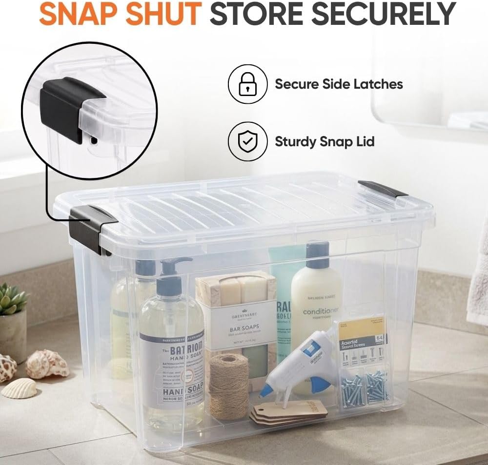 8.7 Quart Clear Plastic Storage Boxes with Lids, Stackable Organizer Containers, BPA-Free Storage Bins for Home