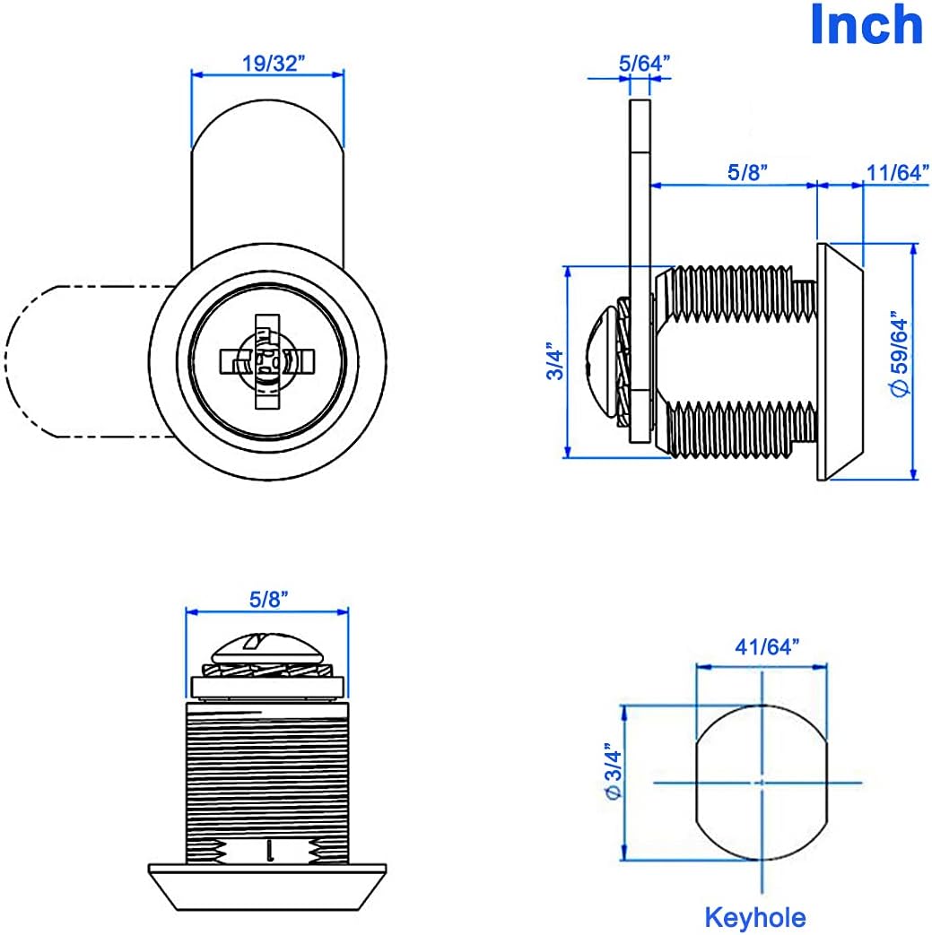 Cabinet Cam Lock, 5/8 Inch Keyed Alike Cam Locks Secure File Drawer Door Mailbox Tool Box Dresser RV Cylinder