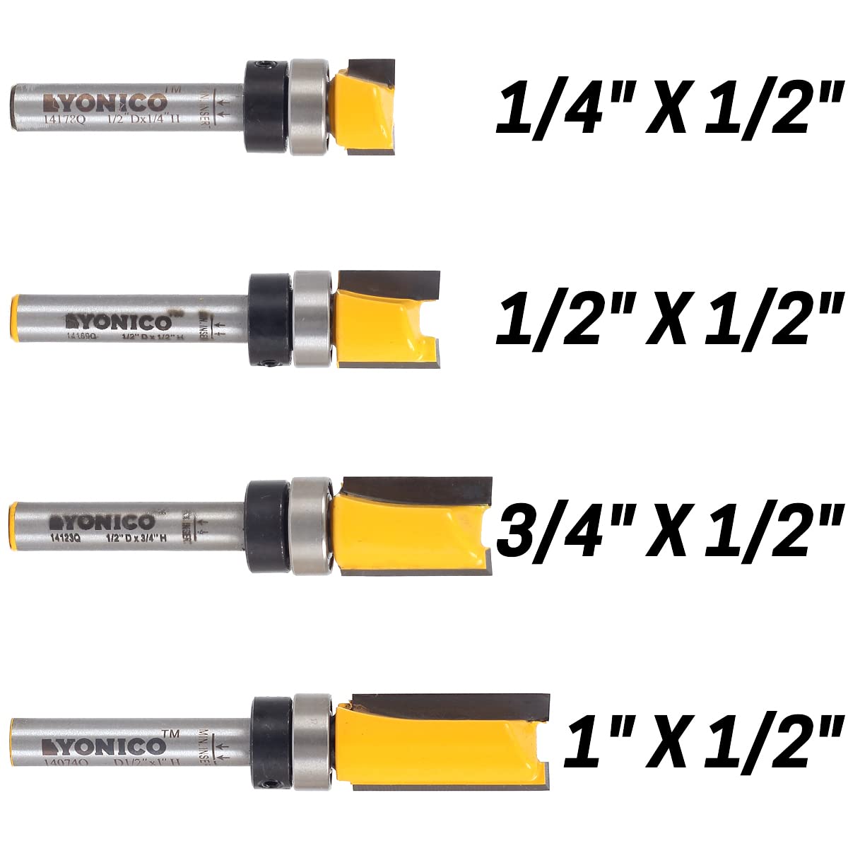 Router Bits Pattern Bit Flush Trim Set 4 Bit 1/2-Inch Diameter 1/4-Inch Shank 14422q