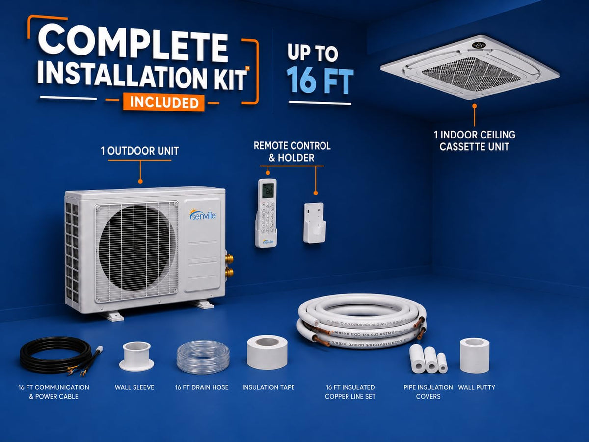 Ceiling Cassette Mini Split AC/Heating System, Inverter, 18000 BTU