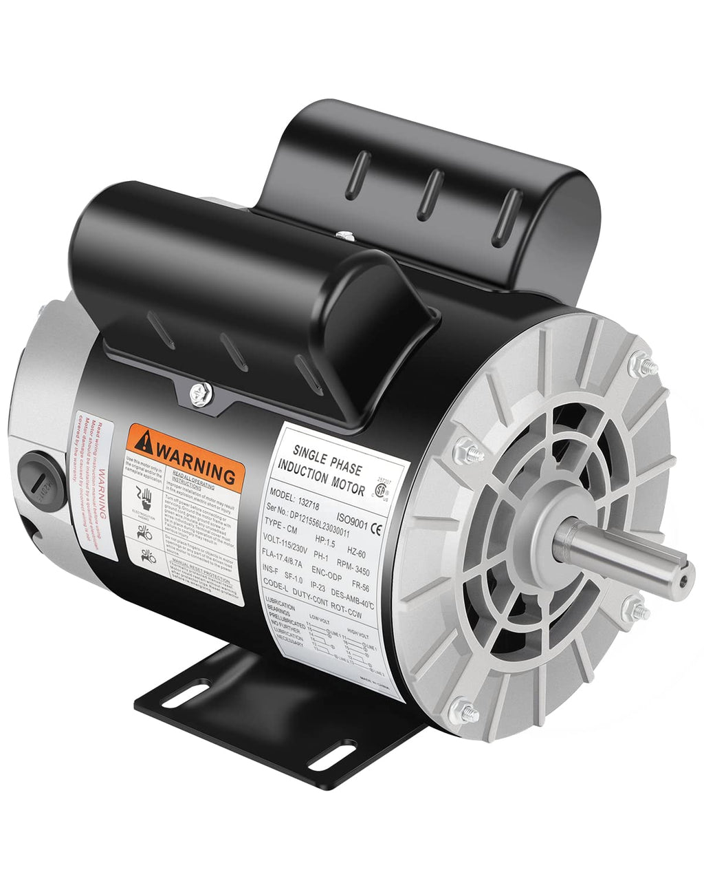 1.5HP Air Compressor Motor 3450RPM 115/230V Single Phase 56 Frame ODP