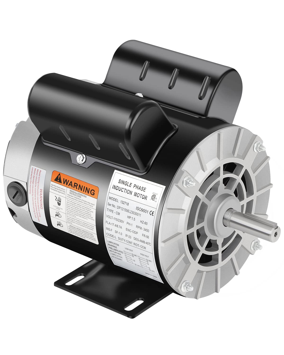 1.5HP Air Compressor Motor 3450RPM 115/230V Single Phase 56 Frame ODP