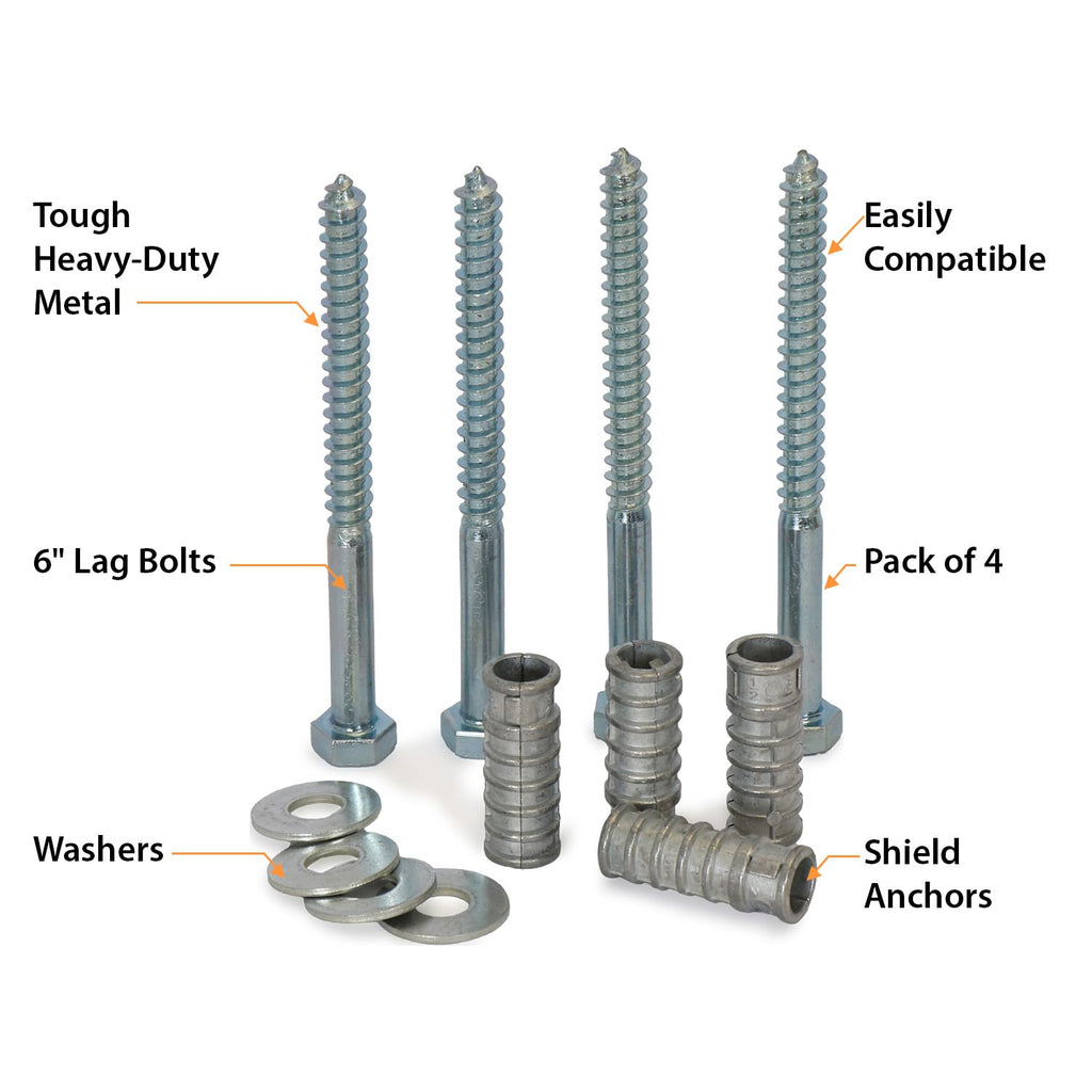 Concrete Anchors Hardware Installation Kit for Parking Curb, Wheel Stop, Speed Bump - 6" Lag Bolts Screws, Lag Shield