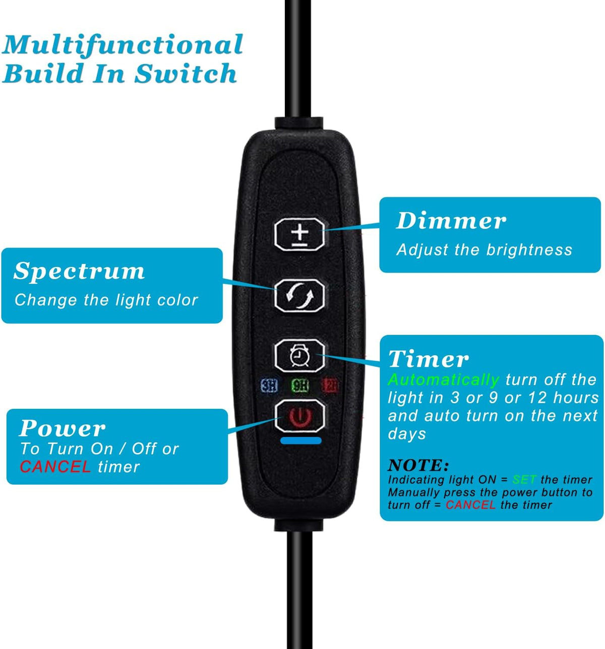 Clip On Aquarium Light with Timer for 3 to 8 Gal Fish Tank (Dimmable Full Spectrum LED) USB Moving Lamp for Open