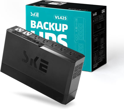 SKE VL425 425VA/240W UPS Battery Backup and Surge Protector - Uninterruptible Power Supply with AVR, 7 Outlets, USB