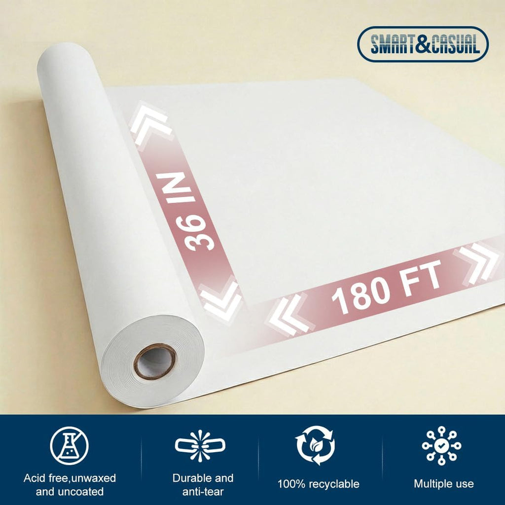 White Kraft Paper Roll 36" x 2,160" (180') for Gift Wrapping Bouquet Flower Art Painting Craft Writing Packaging