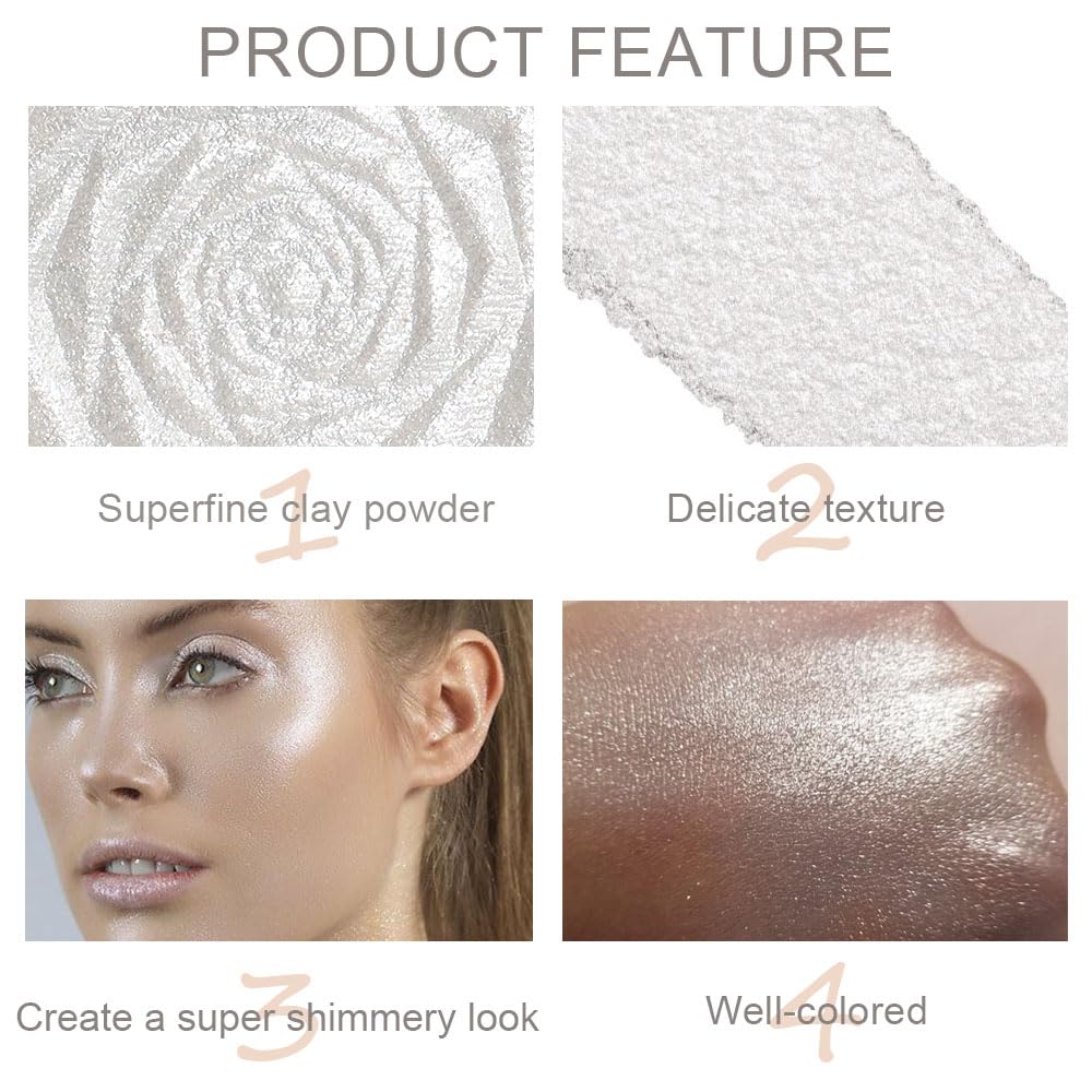 Pearl White Silver Face Highlighter Makeup, White Shimmer Glitter Diamond Sparkly Highlighters Makeup Eyeshadow