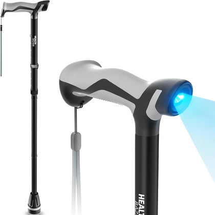 Walking Cane with LED Light, Folding Canes for Men & Women with Shock Absorption - Adjustable, Lightweight