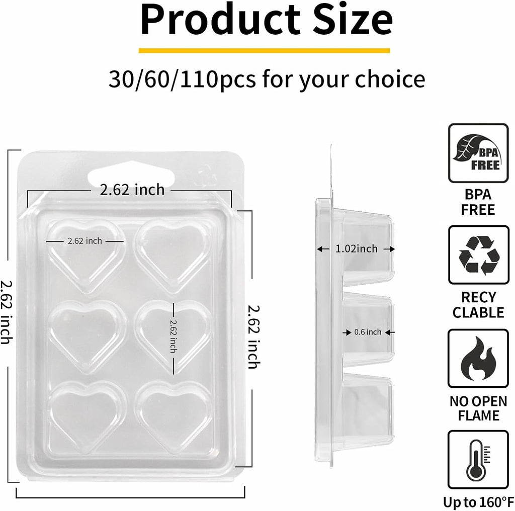 Wax Melt Container Clamshell Packaging Mold Box with Packaging Box | Plastic Clear Empty Wax Candle Melt Tart