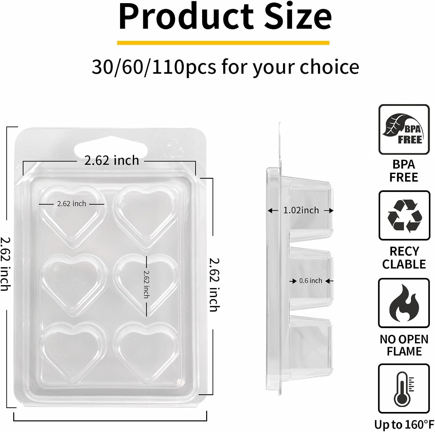 Wax Melt Container Clamshell Packaging Mold Box with Packaging Box | Plastic Clear Empty Wax Candle Melt Tart