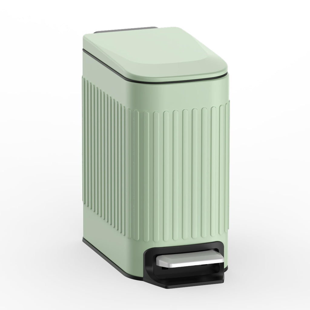 Slim Bathroom Trash Can with Lid Soft Close & Pedal, 1.6Gal, Green