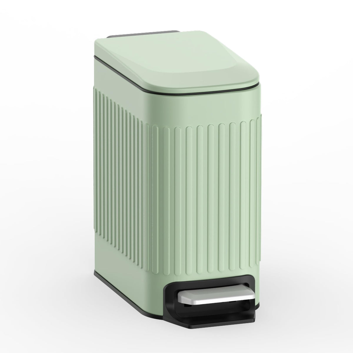 Slim Bathroom Trash Can with Lid Soft Close & Pedal, 1.6Gal, Green