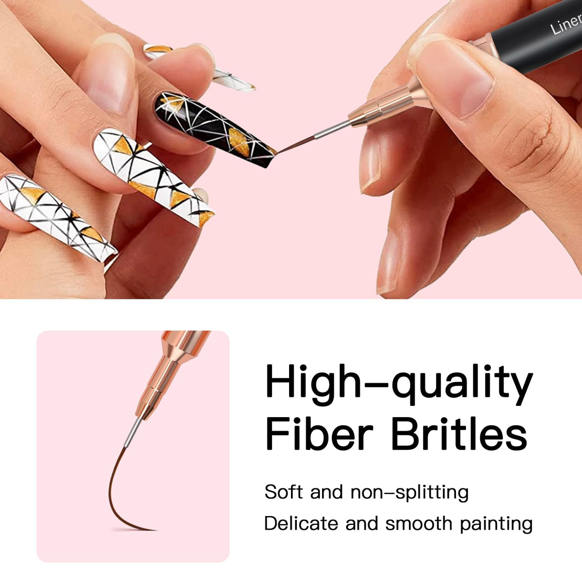 Metallic Nail Art Brushes, 5Pcs Liner Brushes for Nails, Black