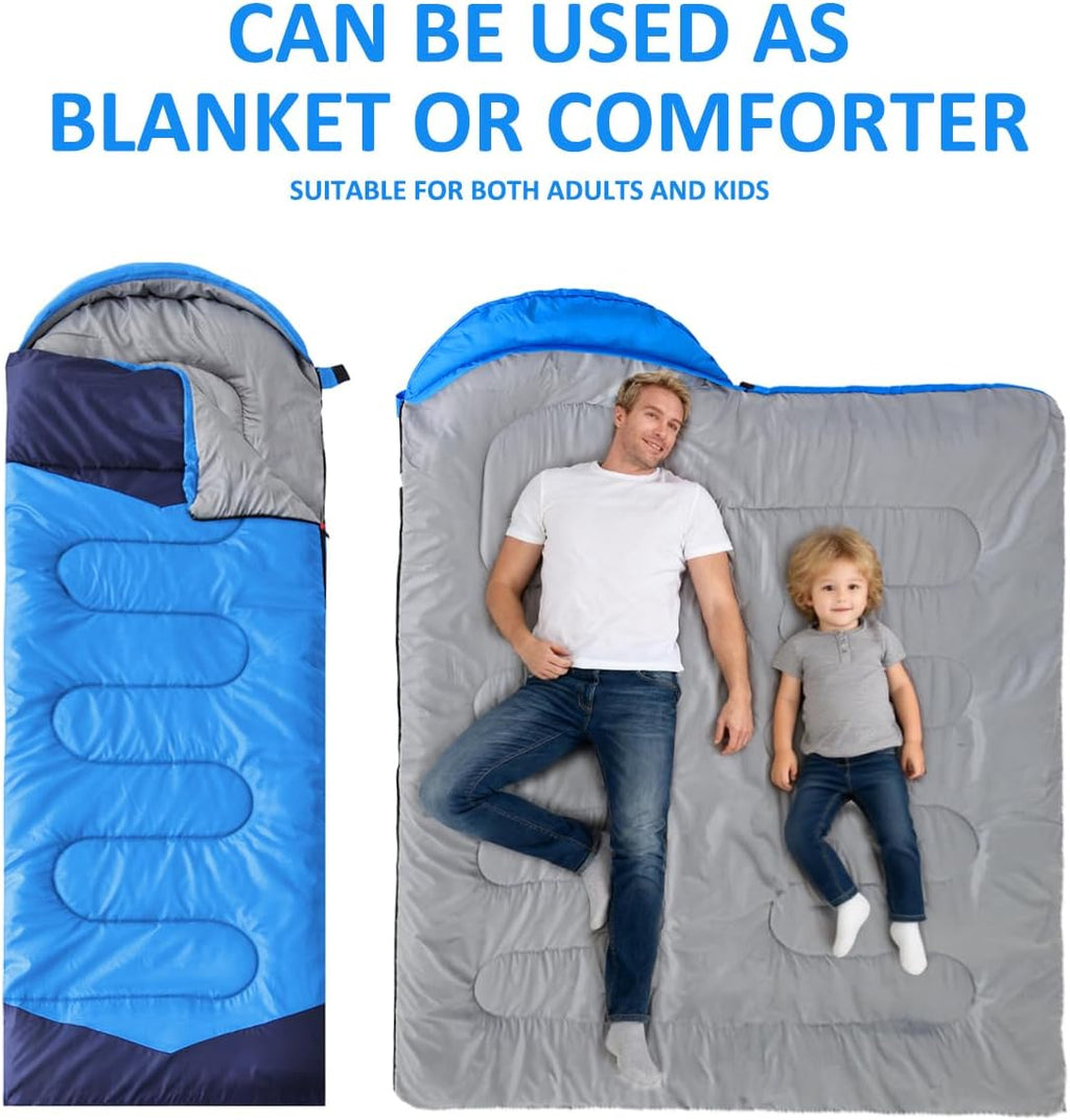 Camping Sleeping Bag - 3 Season Warm & Cool Weather - Summer Spring Fall Lightweight Waterproof for Adults Kids