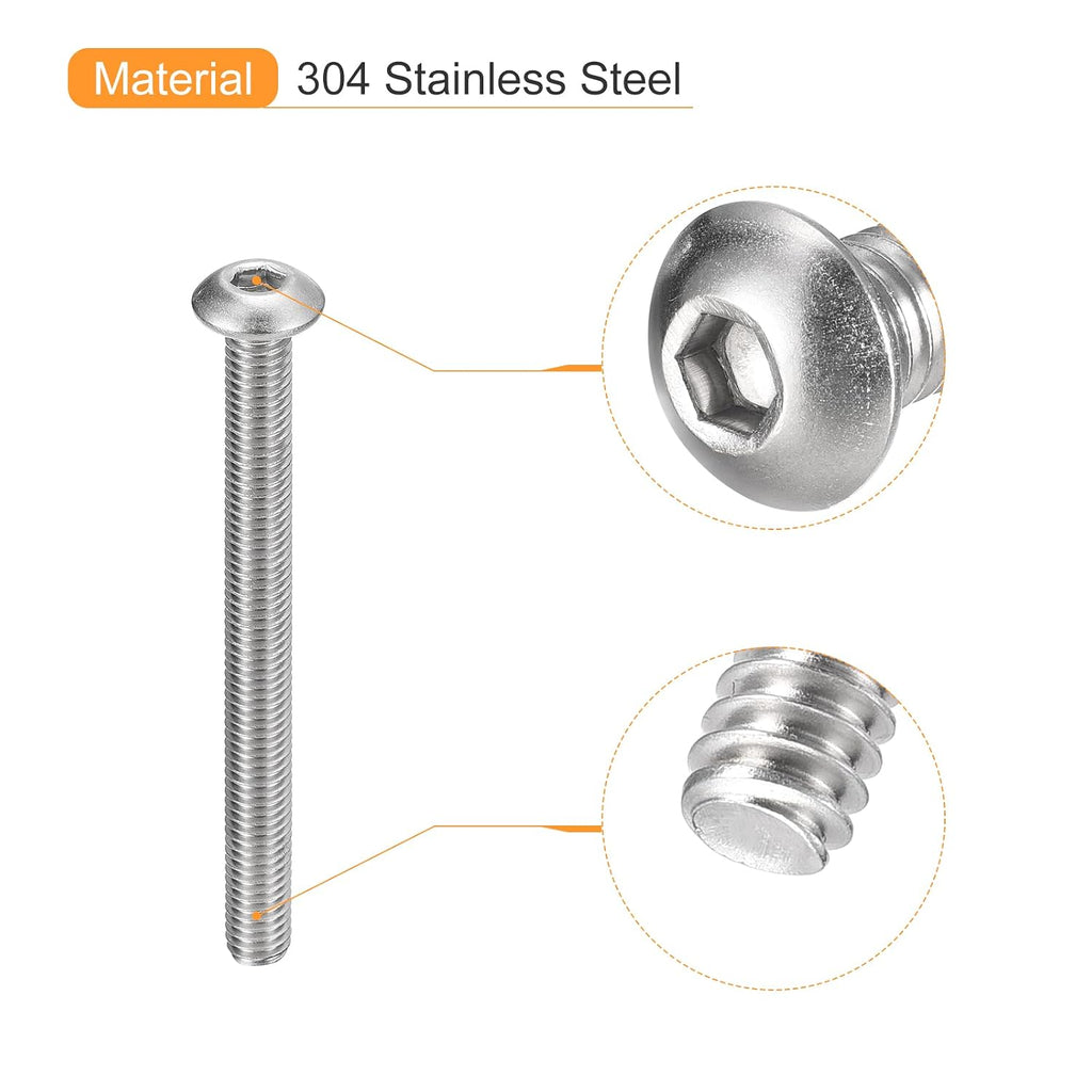 uxcell #10-32x2 Button Head Socket Screws, 20pcs Full Thread Hex Drive
