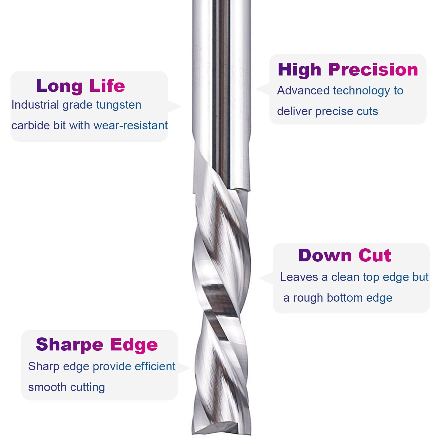 5PCS Spiral Downcut Router Bits 1/4" Shank 1" Cutting Length Solid Carbide CNC Router Bit Set End Mills for Plunge