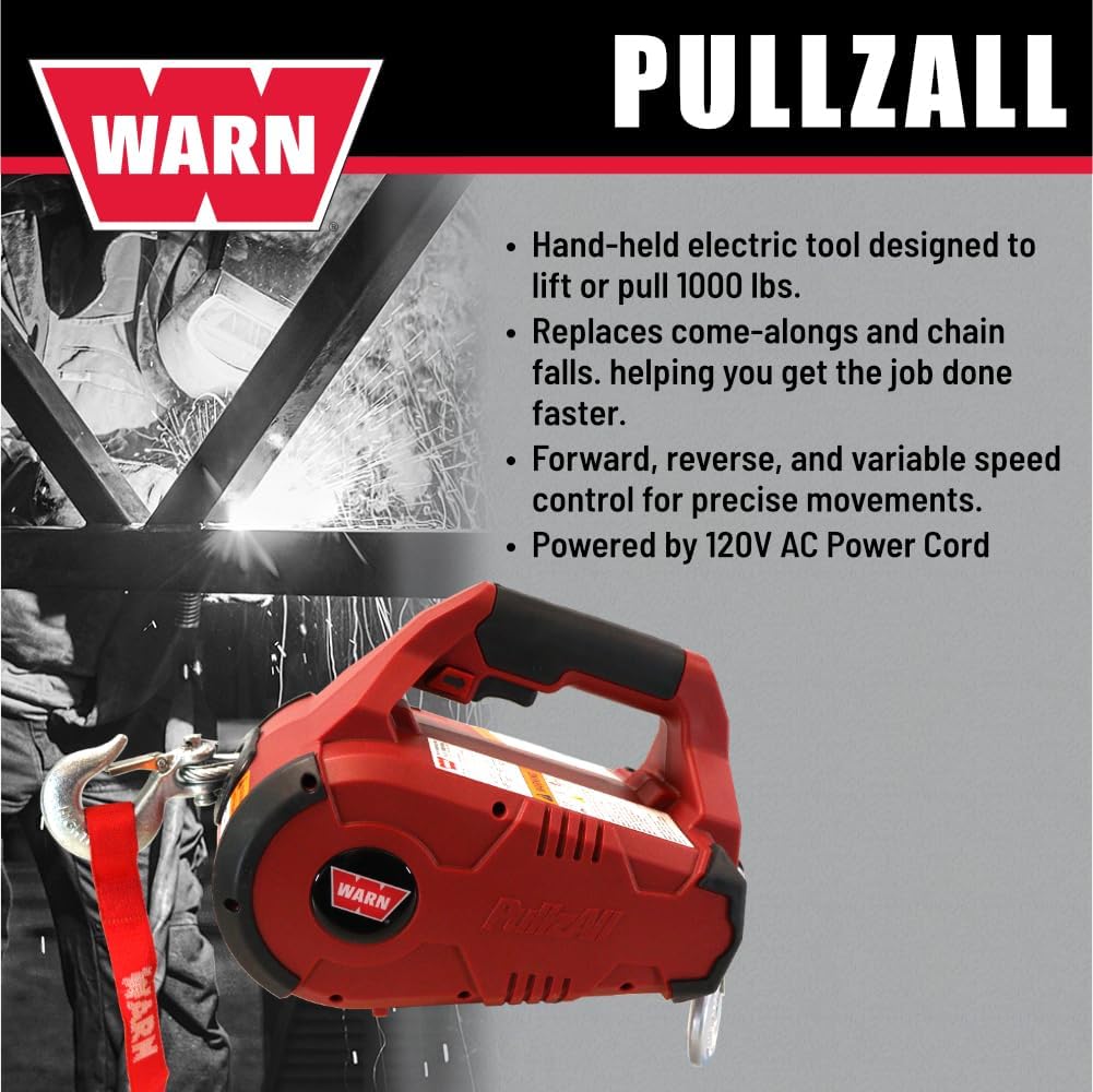 PullzAll 120V AC Electric Winch with 1/2 Ton (1,000 lb) Capacity | Equipped with Steel Cable, Portable, Corded