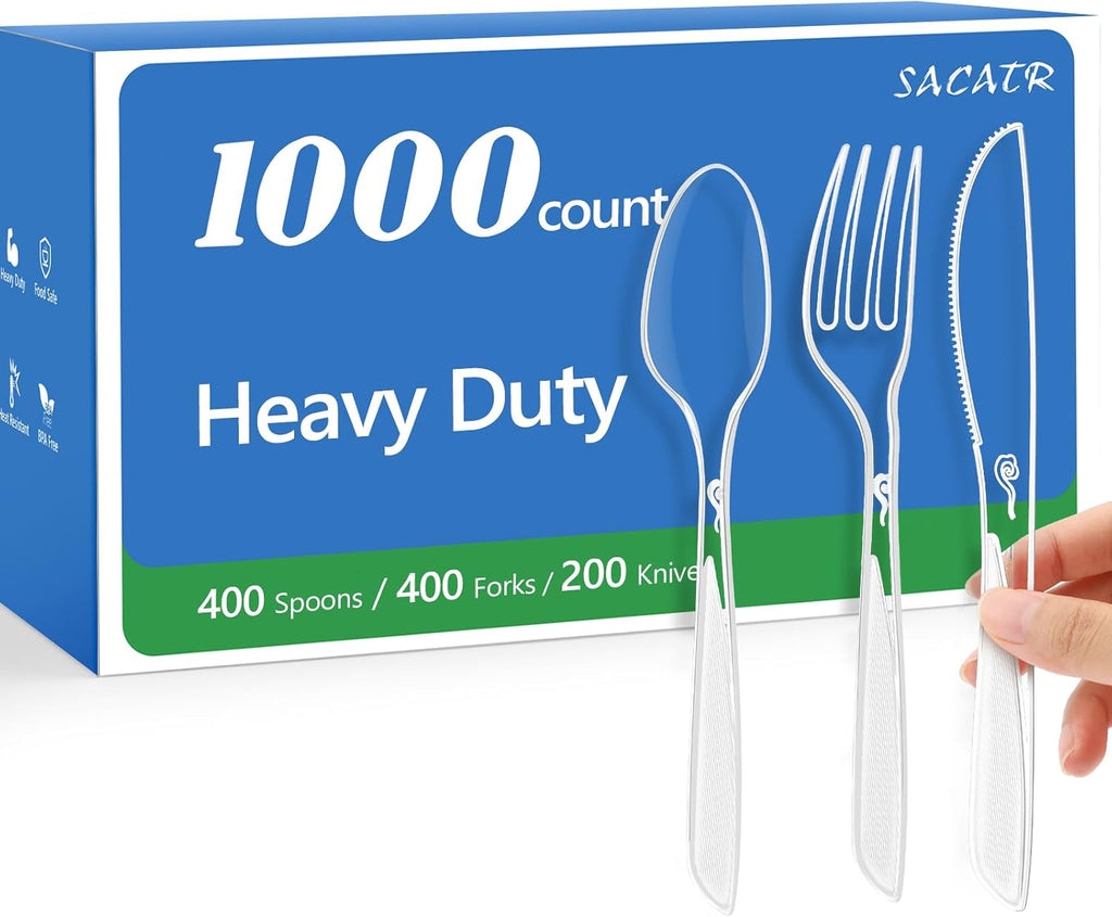 1000 Count Plastic Silverware Heavy Duty -Spoons,Forks,Knives