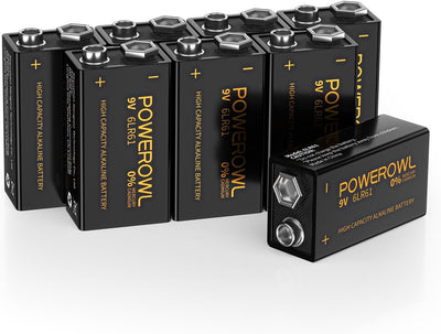 High Capacity 9V Batteries 8 Pack, Alkaline 9 Volt Battery 6LR61 for Smoke Detector Fire Alarm and More Devices