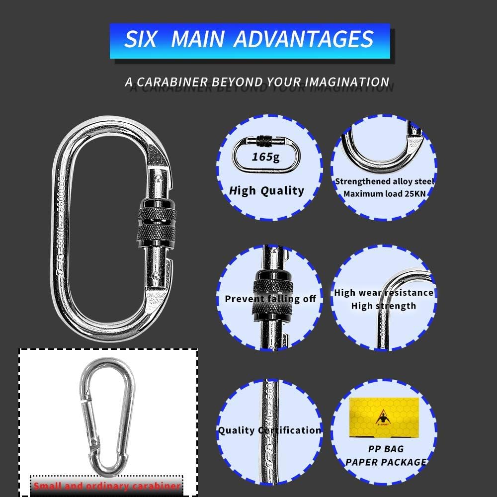 Carabiner Clips Large 4.3", Heavy Duty Screw Locking Carabiner 25kn(5600lb) | Oval Shape, Steel for Climbing