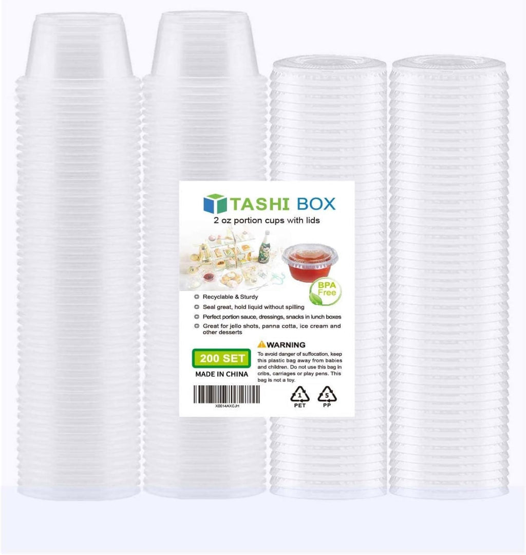 200 Sets - 2 Ounce Disposable Plastic Jello Shot Cups with Lids, Souffle Portion Container…