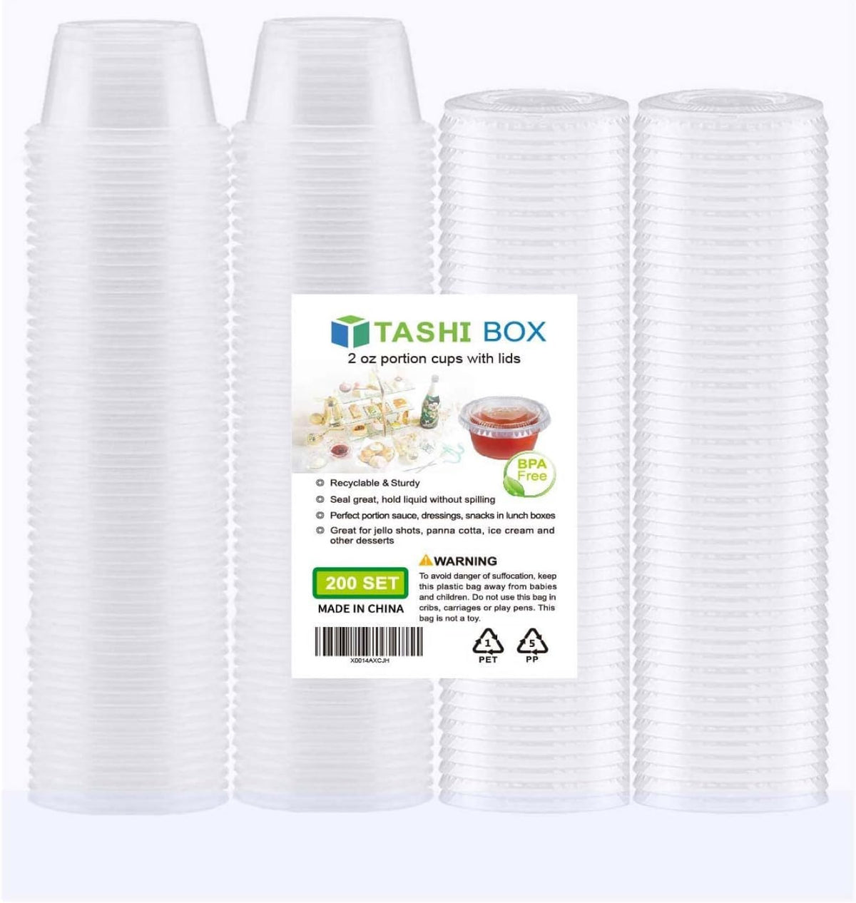 200 Sets - 2 Ounce Disposable Plastic Jello Shot Cups with Lids, Souffle Portion Container…