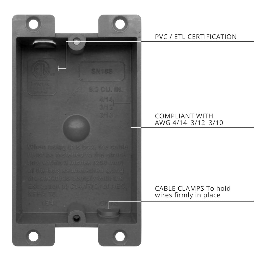 HXH 1-Gang Shallow Electrical Outlet Box, 8 Cubic Inch Old Work Remodel Box