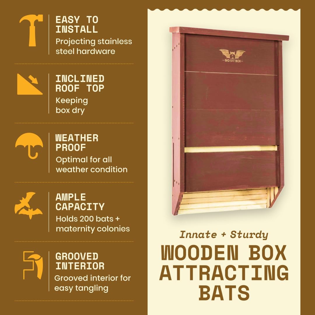 Bat House for Outdoors - Extra Large 3 Chamber, Brown, 200 Bats