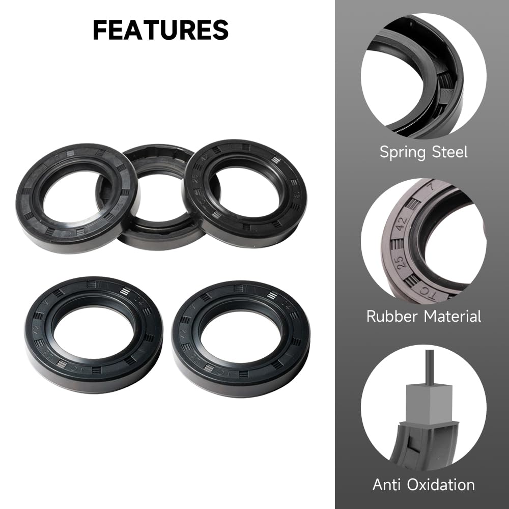 5pc TC Double Lip Rotary Shaft Oil Seals 25x42x7mm