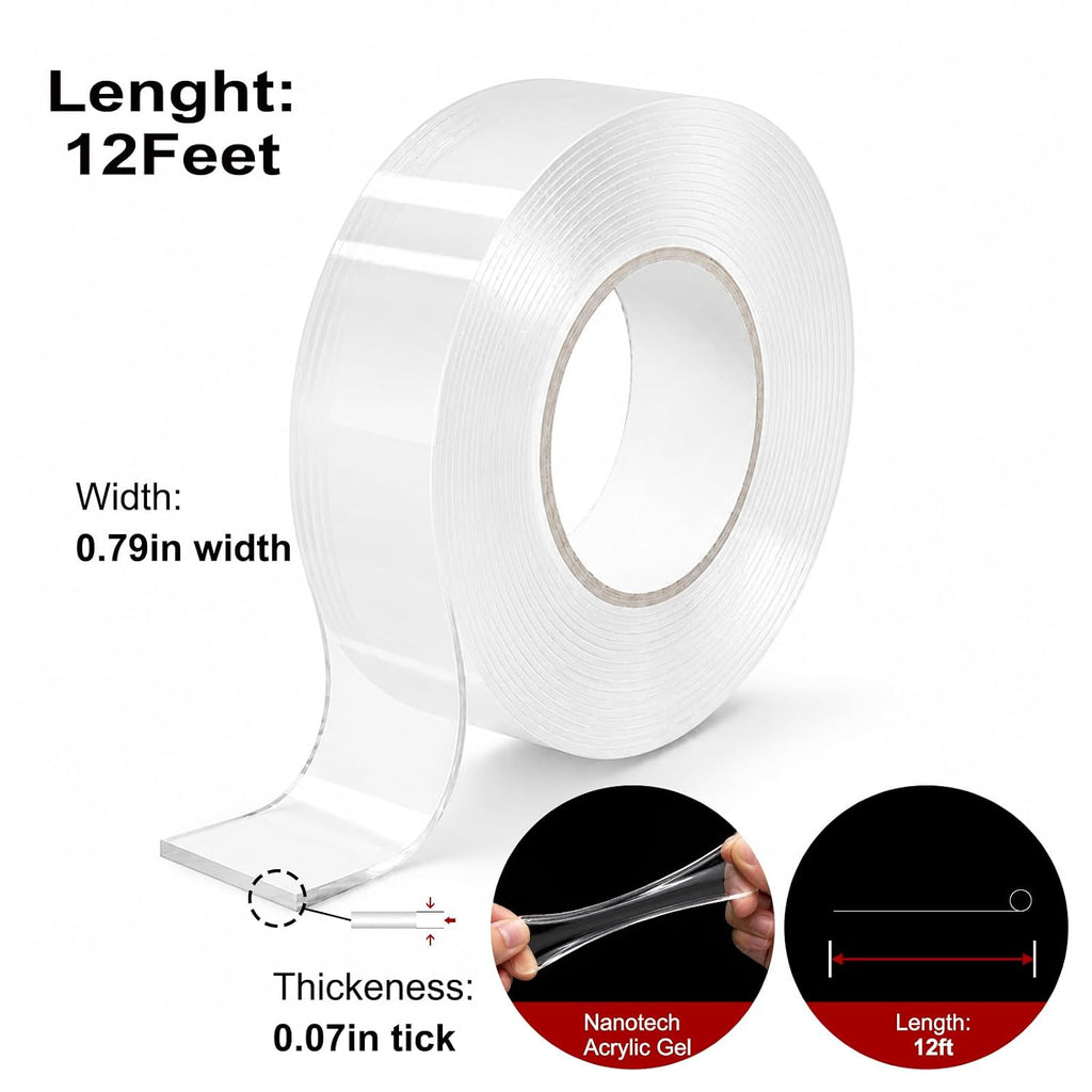 Double Sided Nano Tape Heavy Duty Clear Removable 1.18" x 12ft