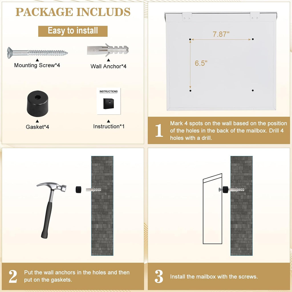 Mail Boxes with Key Lock,Locking Mailbox Wall Mounted,Security Metal Mailbox Drop Box, Modern Large Capacity,Steel