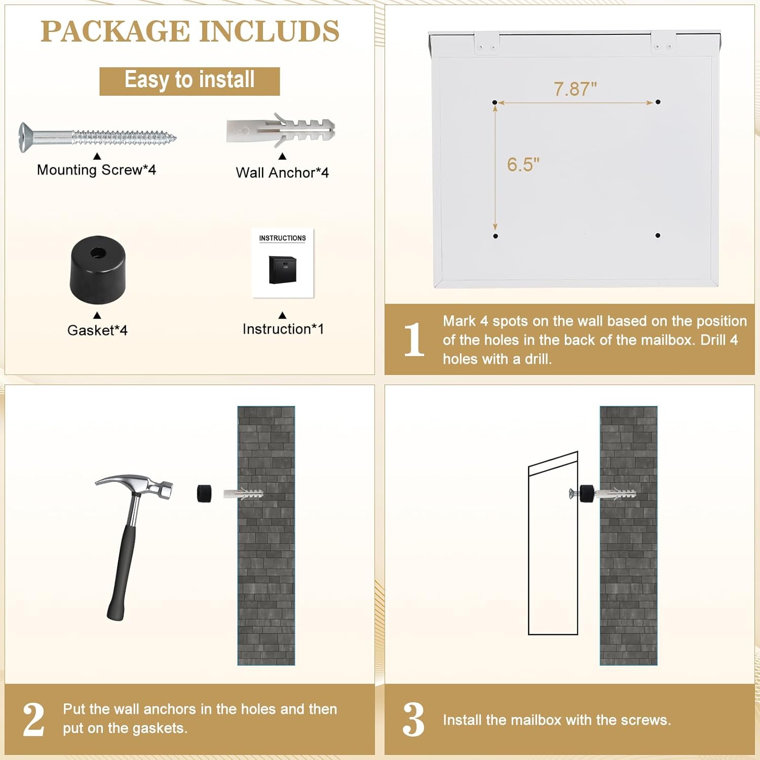 Mail Boxes with Key Lock,Locking Mailbox Wall Mounted,Security Metal Mailbox Drop Box, Modern Large Capacity,Steel