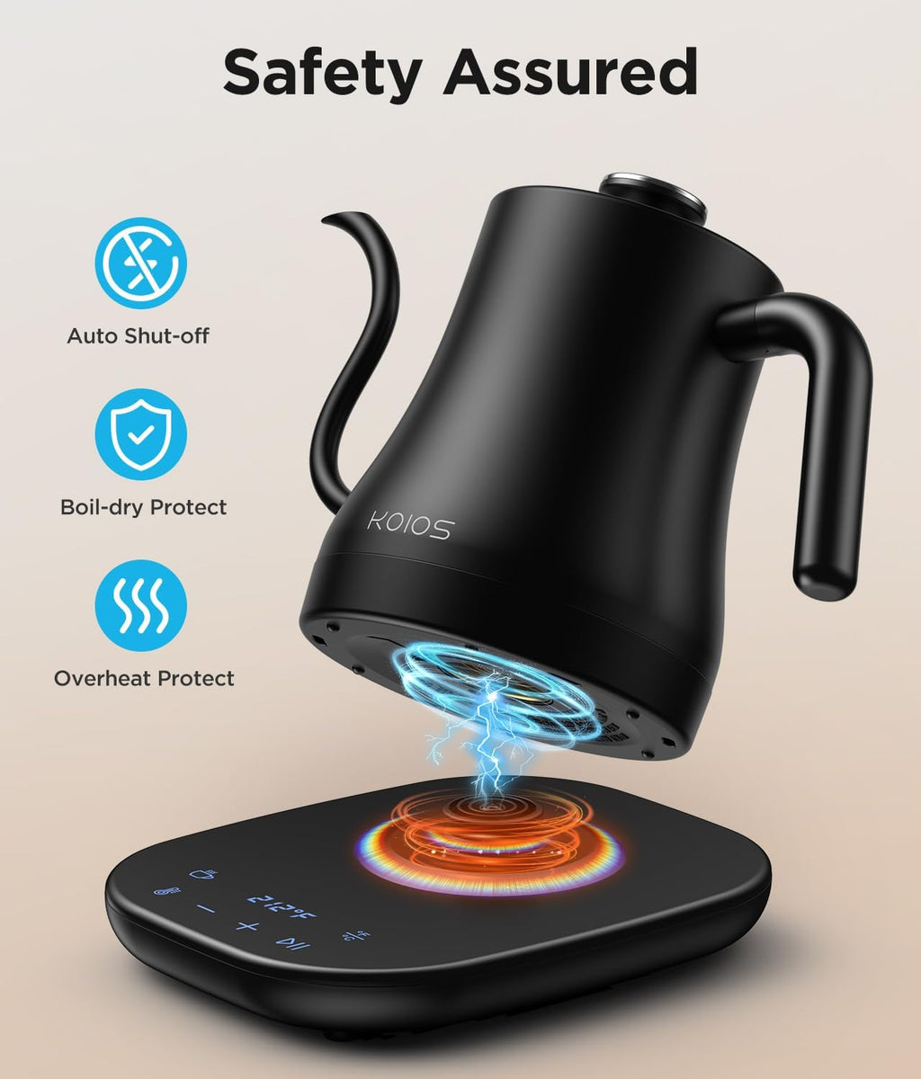 Gooseneck Electric Kettle, ±1℉ Temp Control, Mute Mode, 4H Keep Warm | 0.8L Pour Over Kettle, 1200W Fast Heating