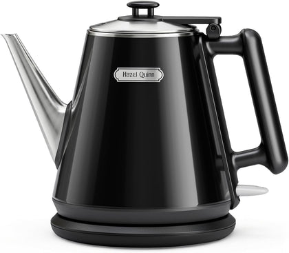 Electric Kettle, 1L/34oz Small Tea Kettle - Jet Black | 800W Fast Boil, 304 Stainless Steel Interior, Double-Wall