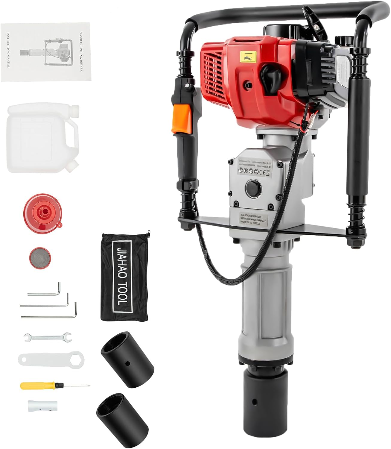 Fence Post Driver, Post Pounder 52CC Gas Powered T Post Driver, 2-Stroke with 55-70mm Socket & Safety Lock, Low Noise