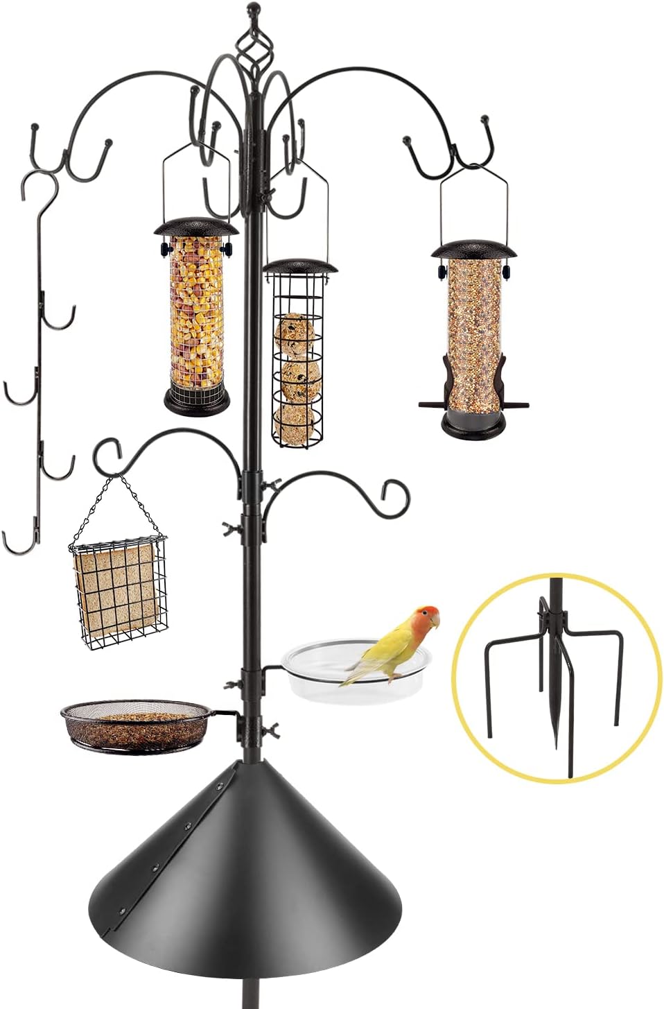 Deluxe Bird Feeding Station Kit Bird Feeder Pole with Squirrel Baffle, Suet Cage, Bath Tray for Planter Hanger