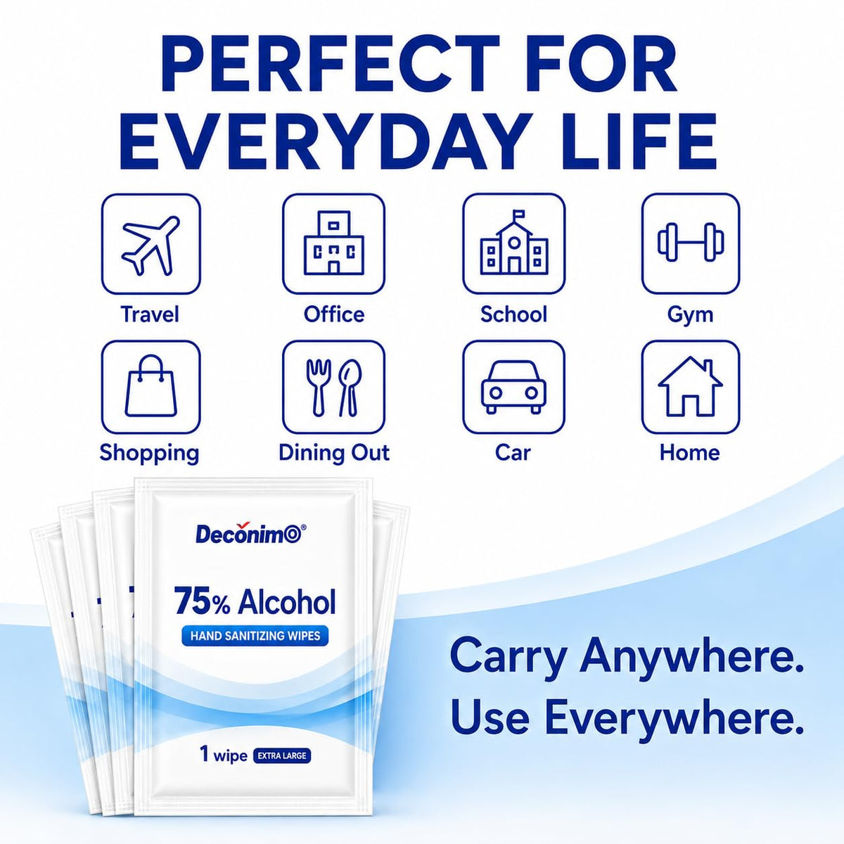 Extra Large 75% Alcohol Wipes, Individually Wrapped Pre-Moistened Disposable Wipes, Portable Travel Pack, 100 Count