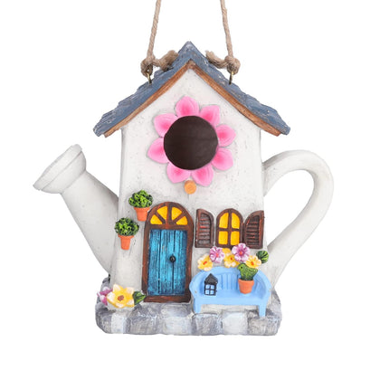 Bird House, Decorative Watering Can Wild Resin Bird Houses for Garden