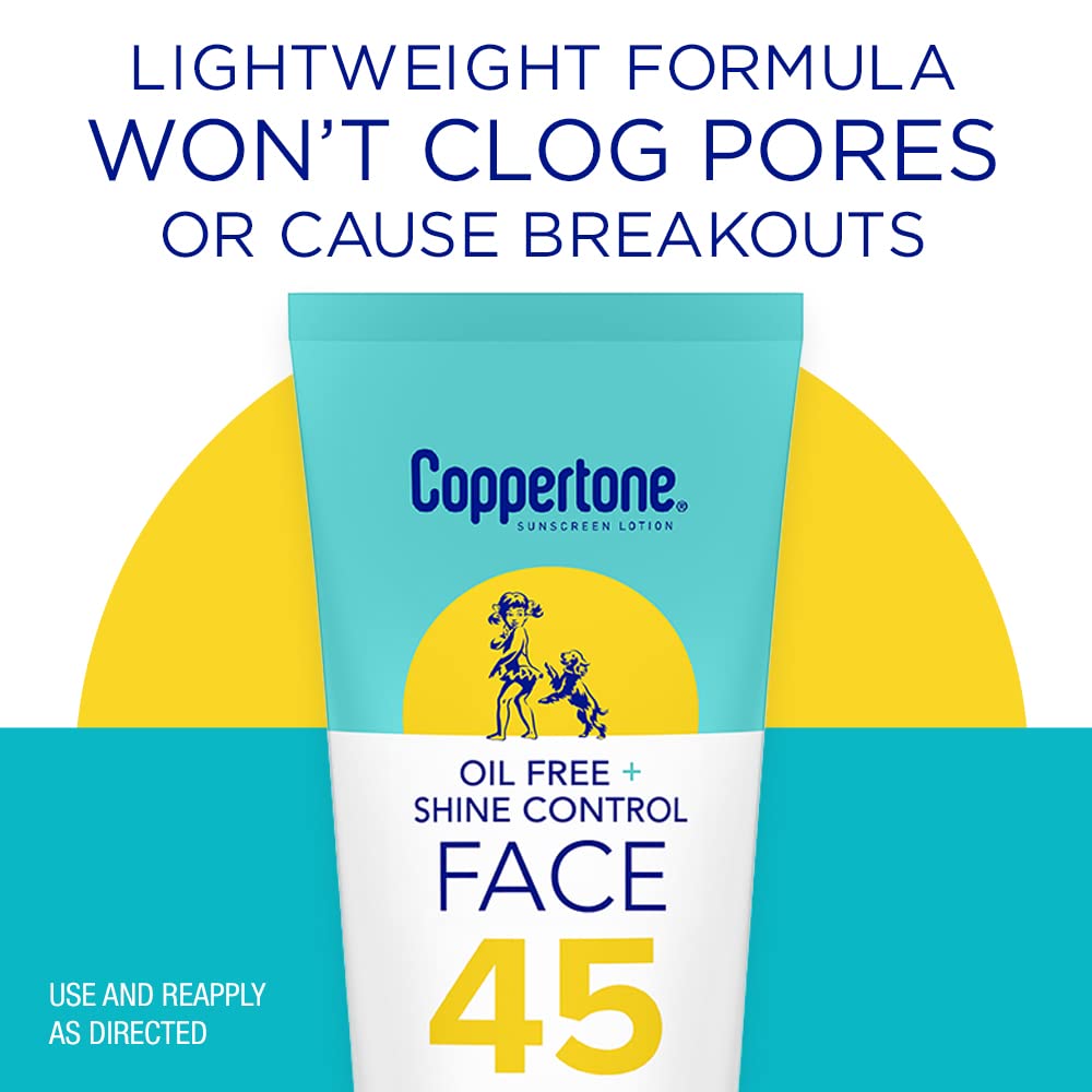 Oil Free & Shine Control SPF 45 Face Sunscreen Lotion, Oil Free Face Sunscreen, 2.5 fl. oz.