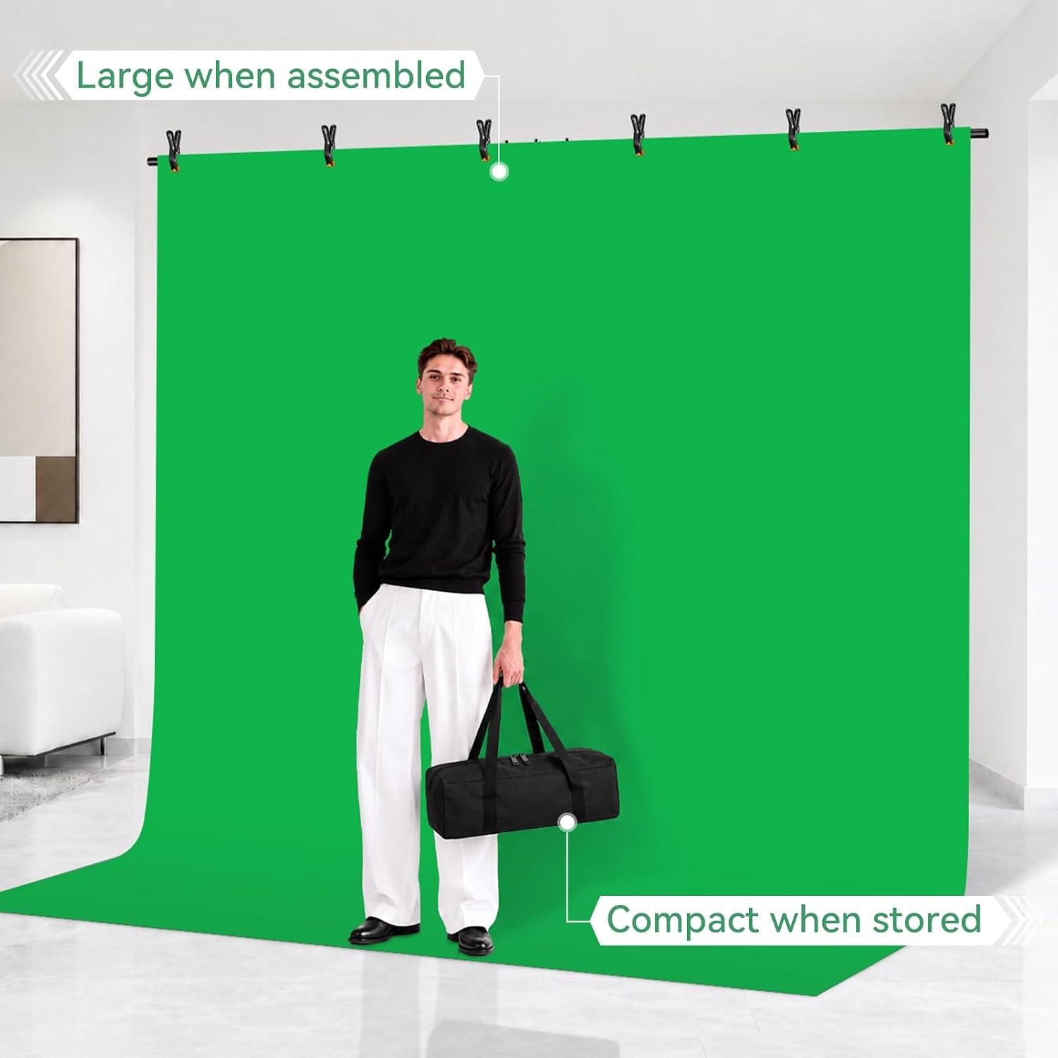 8.5x8.5ft Large Green Screen Backdrop Kit, 8.8x7.5FT T-Shape Stand | Reverse Folding Tripod Stand, Spliced Crossbar