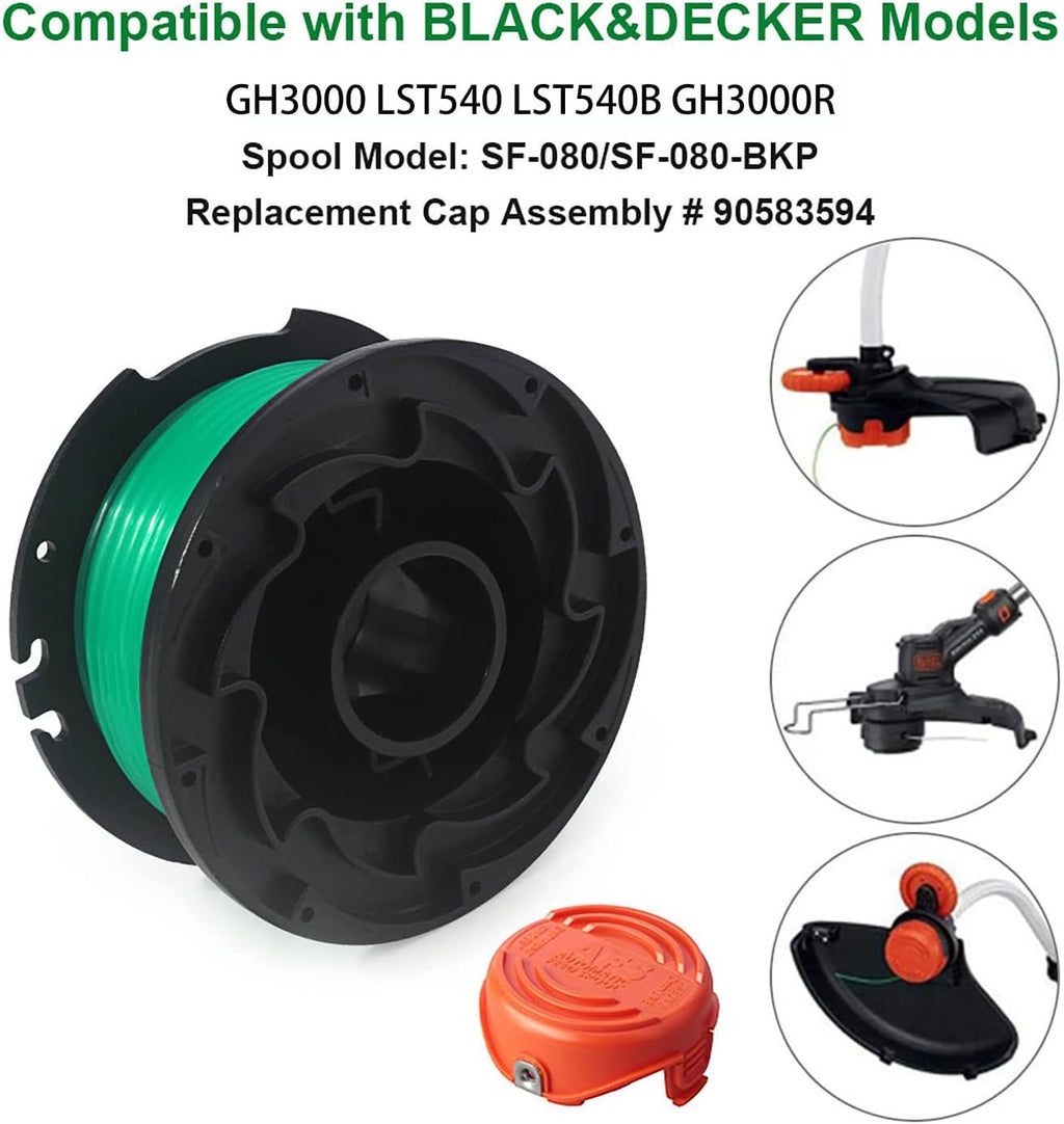 SF-080 Trimmer Replacement Spools Compatible with Black Decker SF-080-BKP GH3000 GH3000R LST540 LST540B Weed Eater
