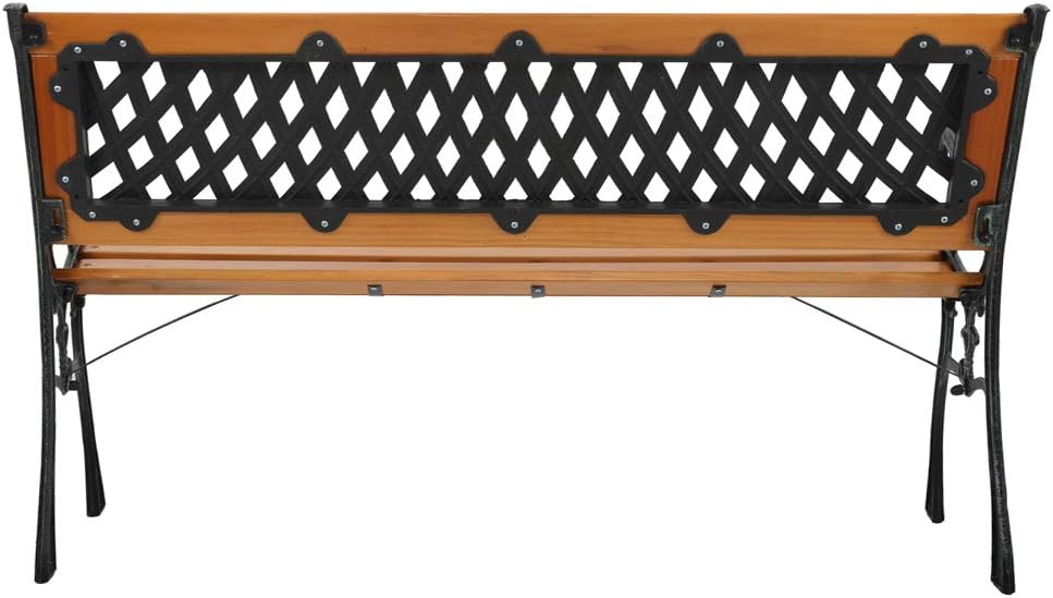 49.5in Outdoor Wood & Metal Porch Benches,Weatherproof Patio Park Bench,Outside Leisure Bench,Outdoor Garden Park