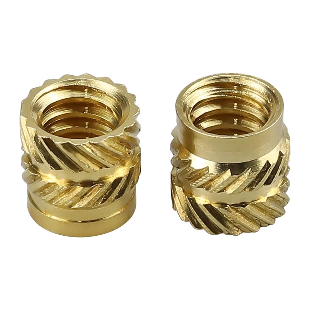 #10-24 Brass Threaded Inserts (50-Pack), Heat Set Knurled Nuts for 3D Printing & Plastics, 7/16" Height, Female Threaded Brass Inserts