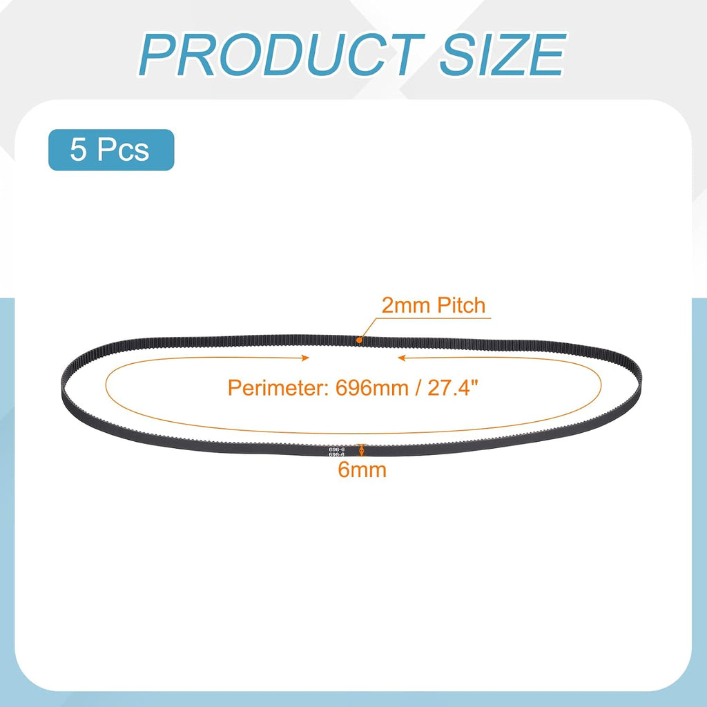 MECCANIXITY 5Pcs 696mm GT-2 Timing Belt 6mm Width 2mm Pitch Closed Loop