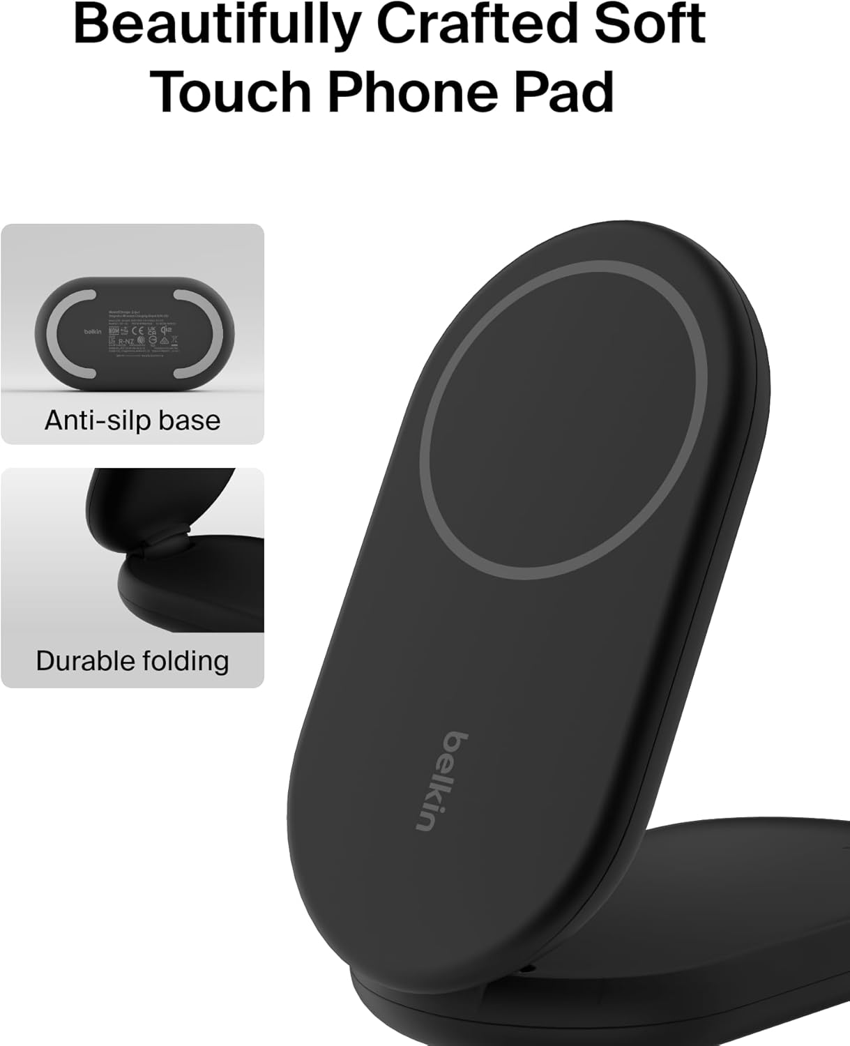 Qi2 15W Magnetic Wireless Charger, 2 in 1 Foldable, Non-Slip | MagSafe compatible, iPhone 16, Apple Watch, Samsung