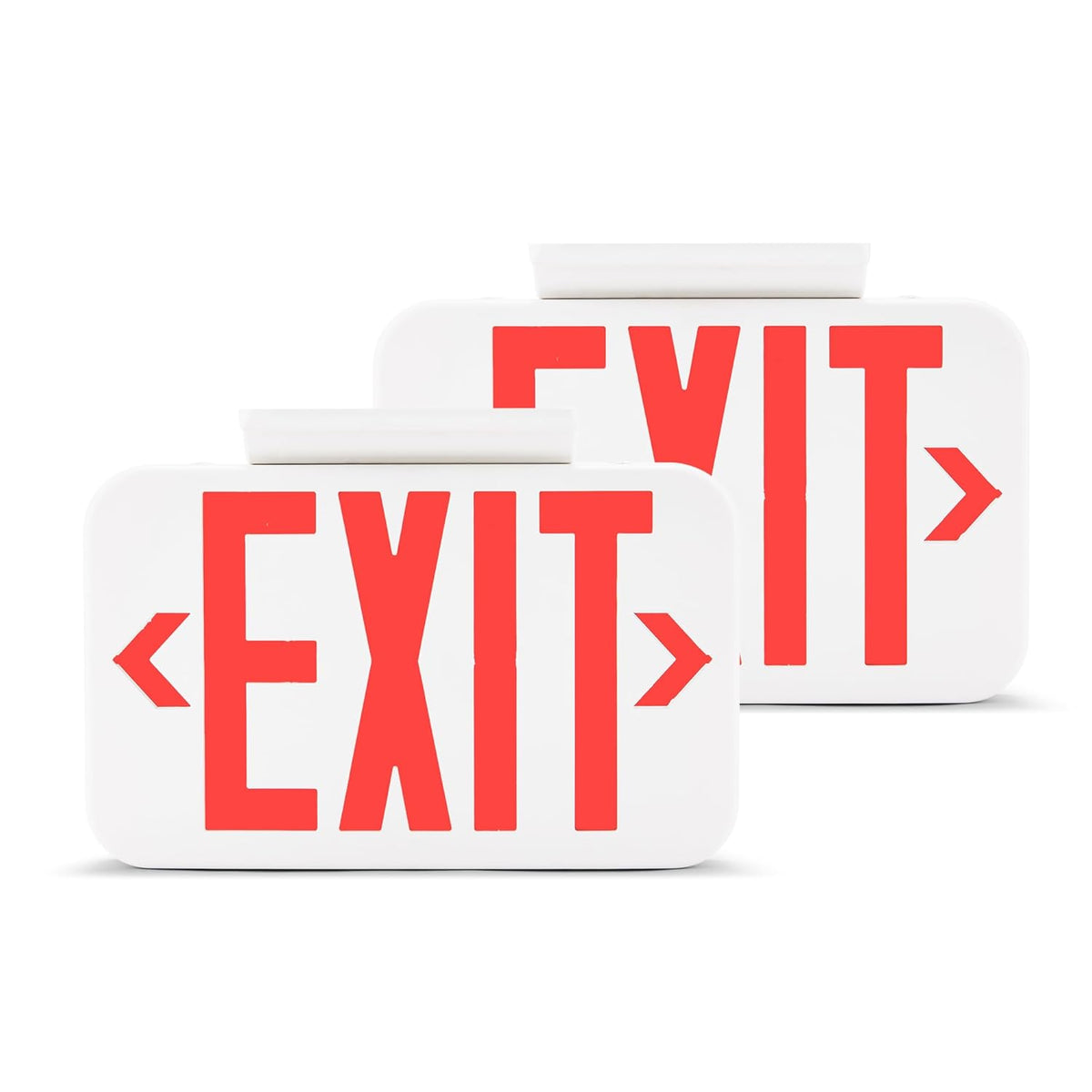 LED Emergency Exit Sign, Double Face, Fire Resistant, UL Certified, Hardwired with Battery Backup, White, 2-Pack