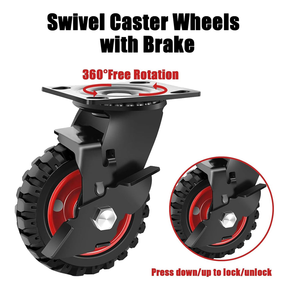 5 Inch Swivel Caster Wheels Heavy Duty Set of 4 (2 Brake & 2 Fixed Wheels) | Premium quality, 1300Lbs load capacity