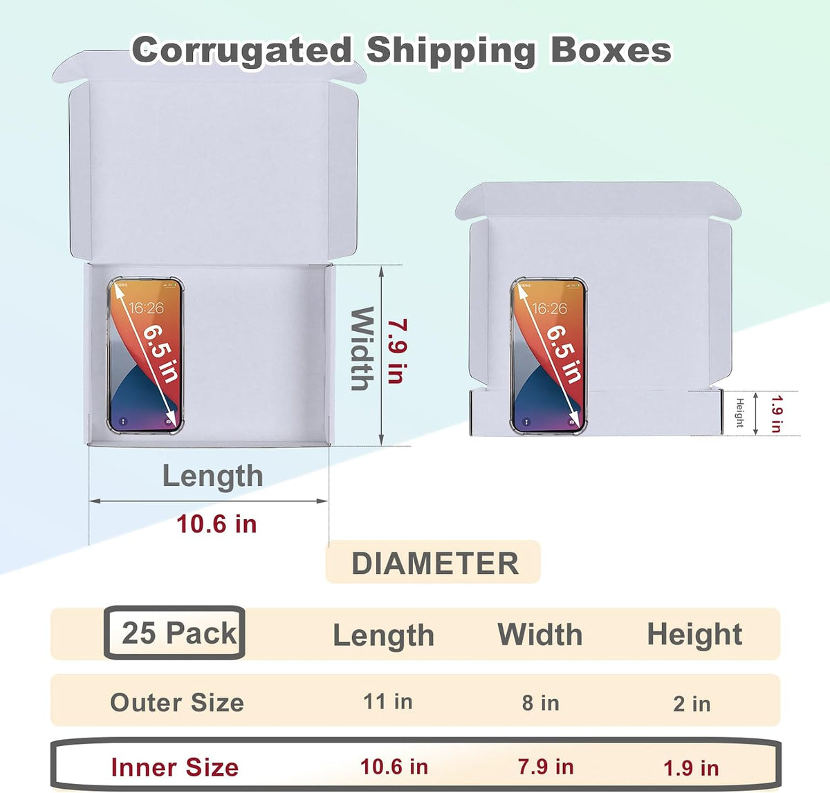 11x8x2 Inches Shipping Boxes Pack of 25, White Corrugated Cardboard Box for Mailing Packing Literature Mailer