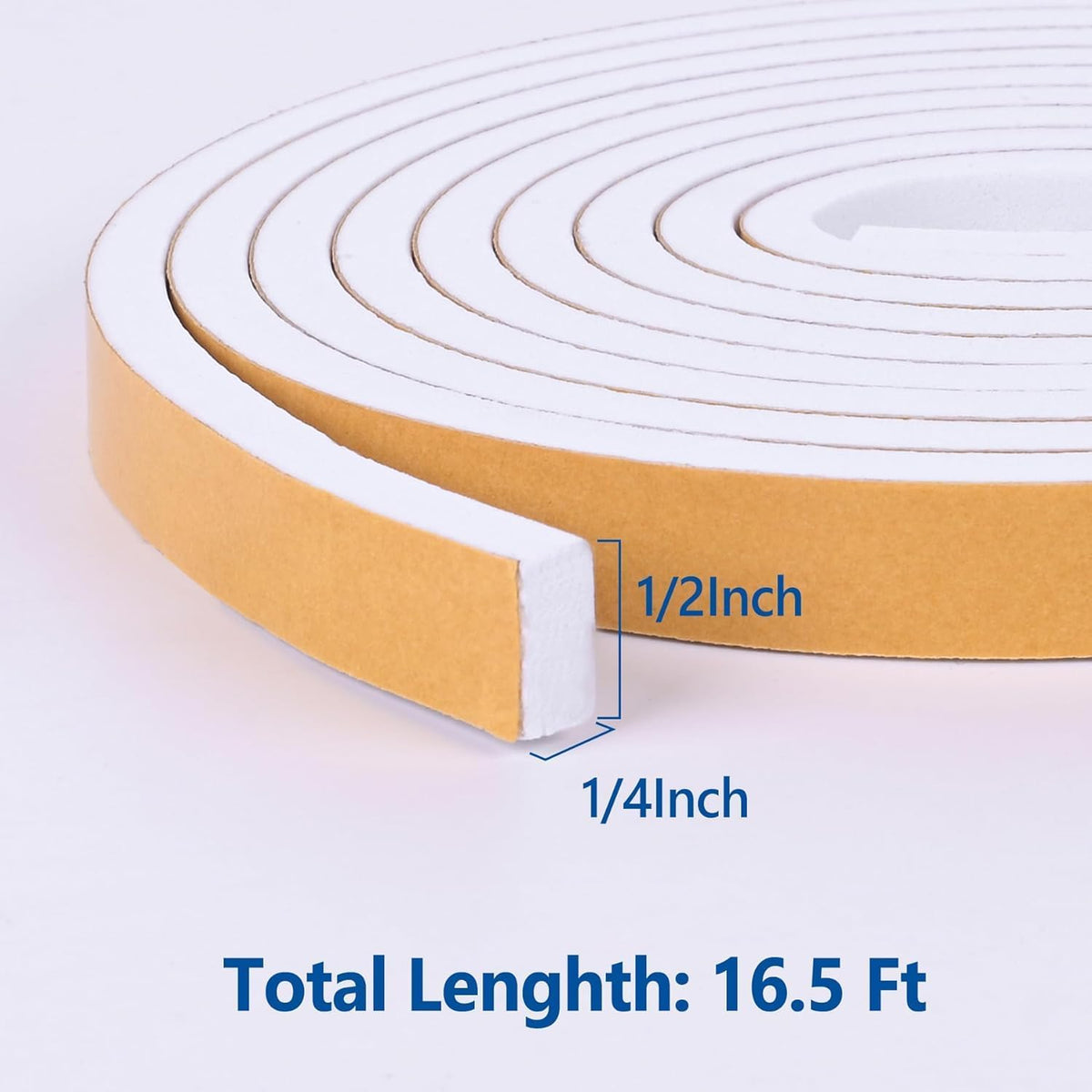 Self Adhesive Foam Tape Weatherstrip 1/2in x 1/4in x 16.5Ft High Density Foam Insulation Strips Seal Weather
