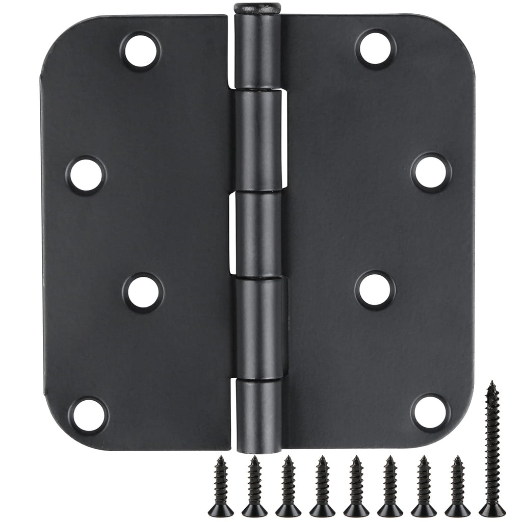 3 Pack Black Door Hinges 4 Inch x 4 Inch with 5/8" Radius Corners